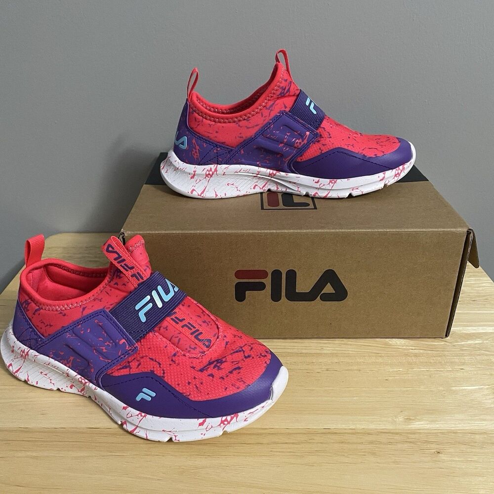 FILA Girls Landbuzzer Speckle Pink/Purple Slip-On Shoes Size 1 Summer NEW In Box